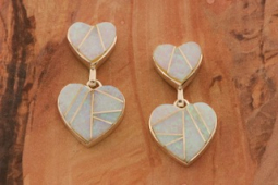 Calvin Begay Fire and Ice Opal Sterling Silver Heart Earrings